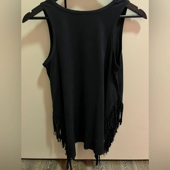 Mossimo black tank faux suede with fringe on side cutaways. M - Picture 2 of 4